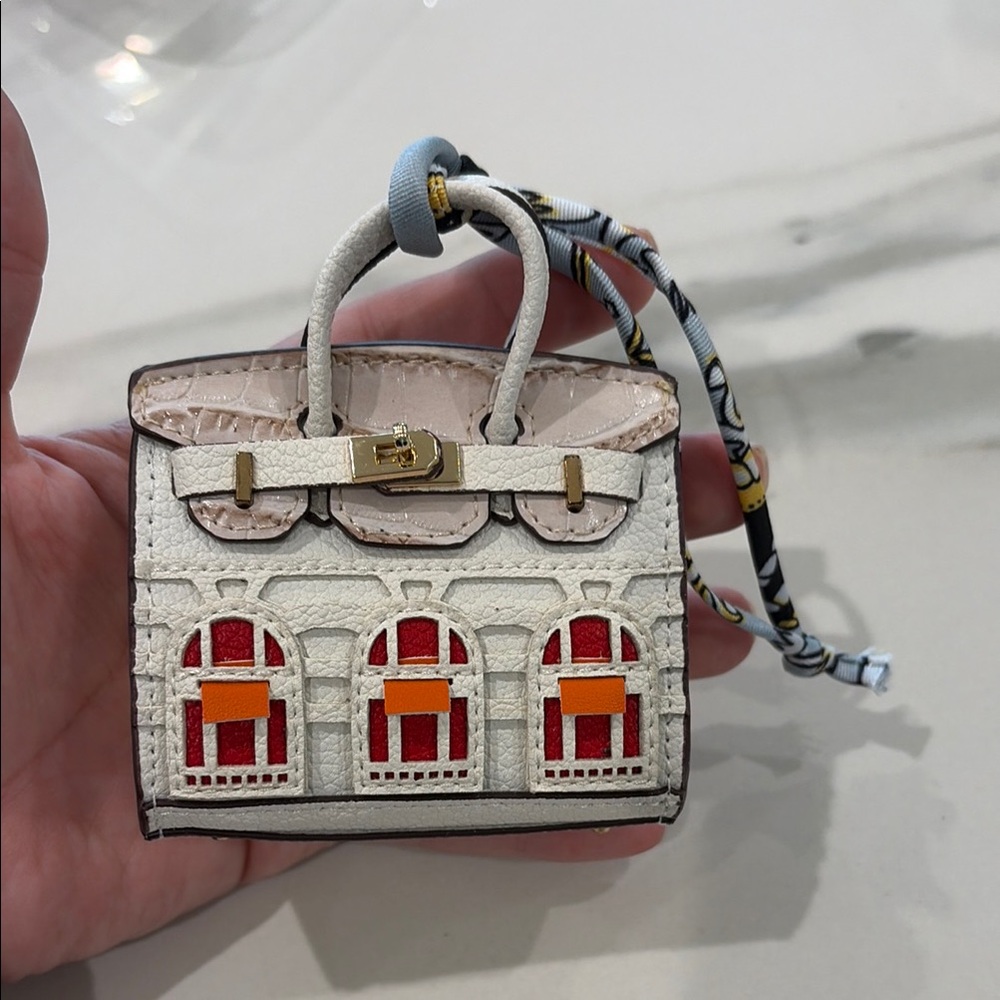 Miniature White and Red Handbag Charm